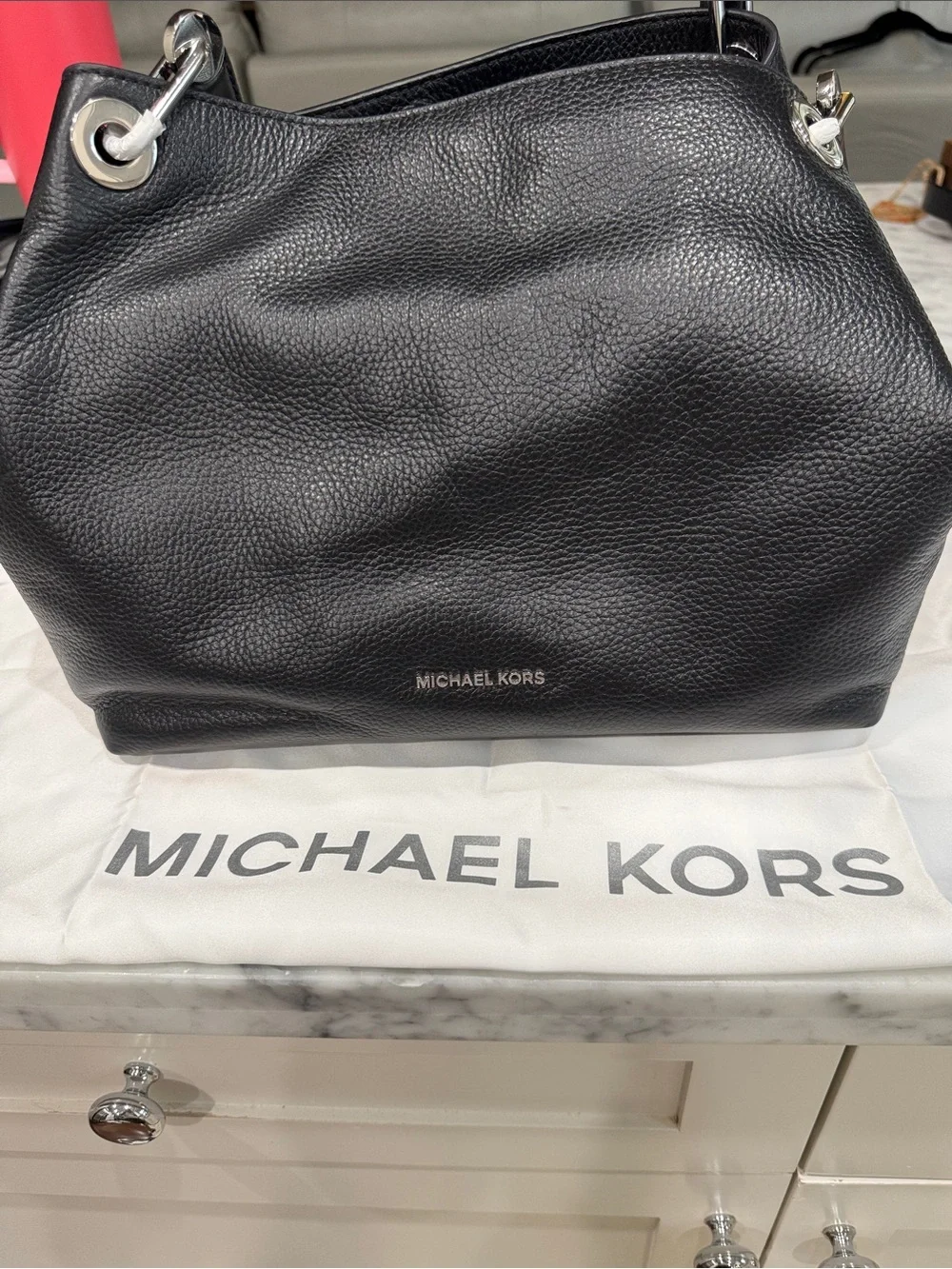 Michael Kors Black Pebbled Leather Double-Handle Shoulder Tote